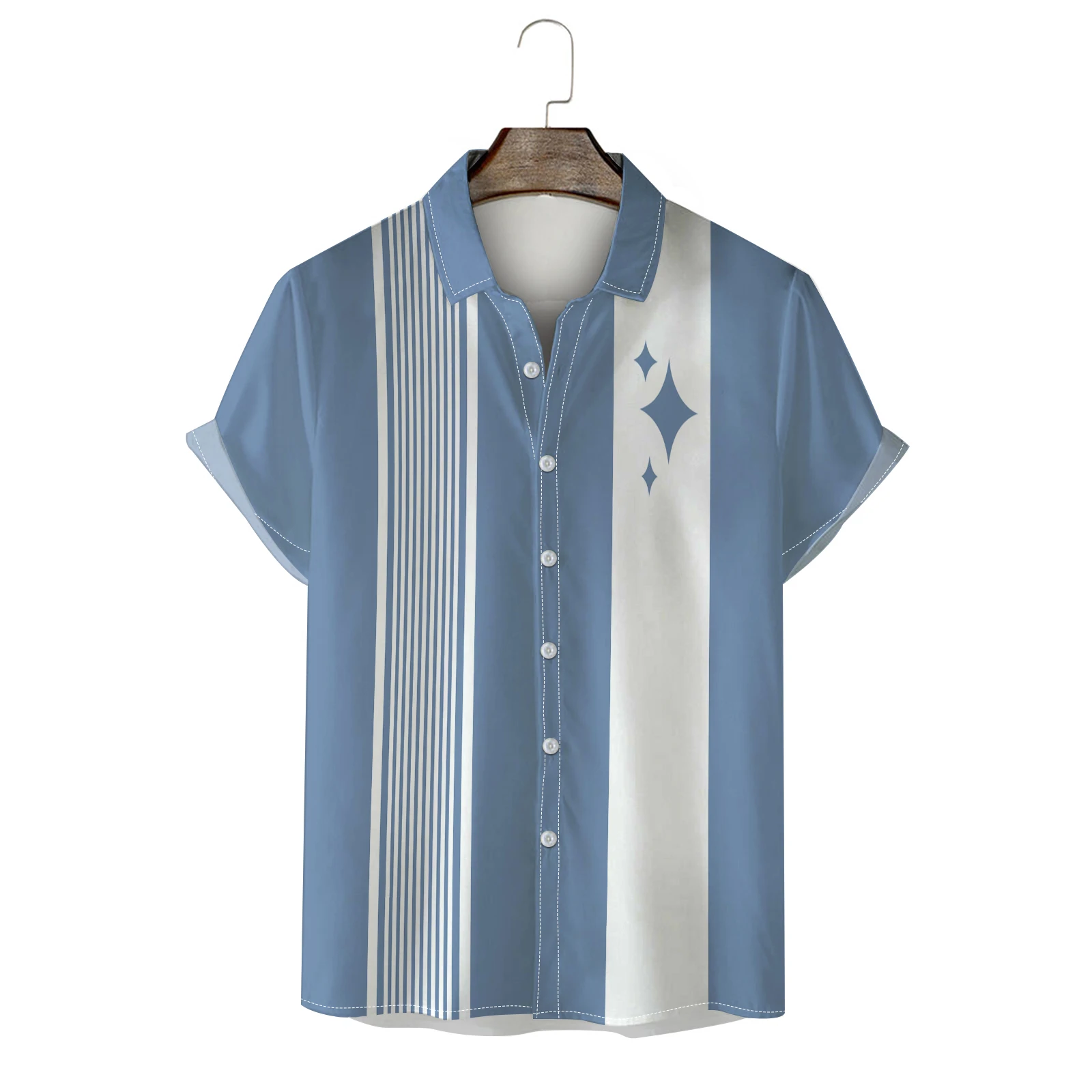 2025 Summer 3D Printed Striped Men's Shirt Red Blue Oversized Hawaiian Shirt Holiday Clothing