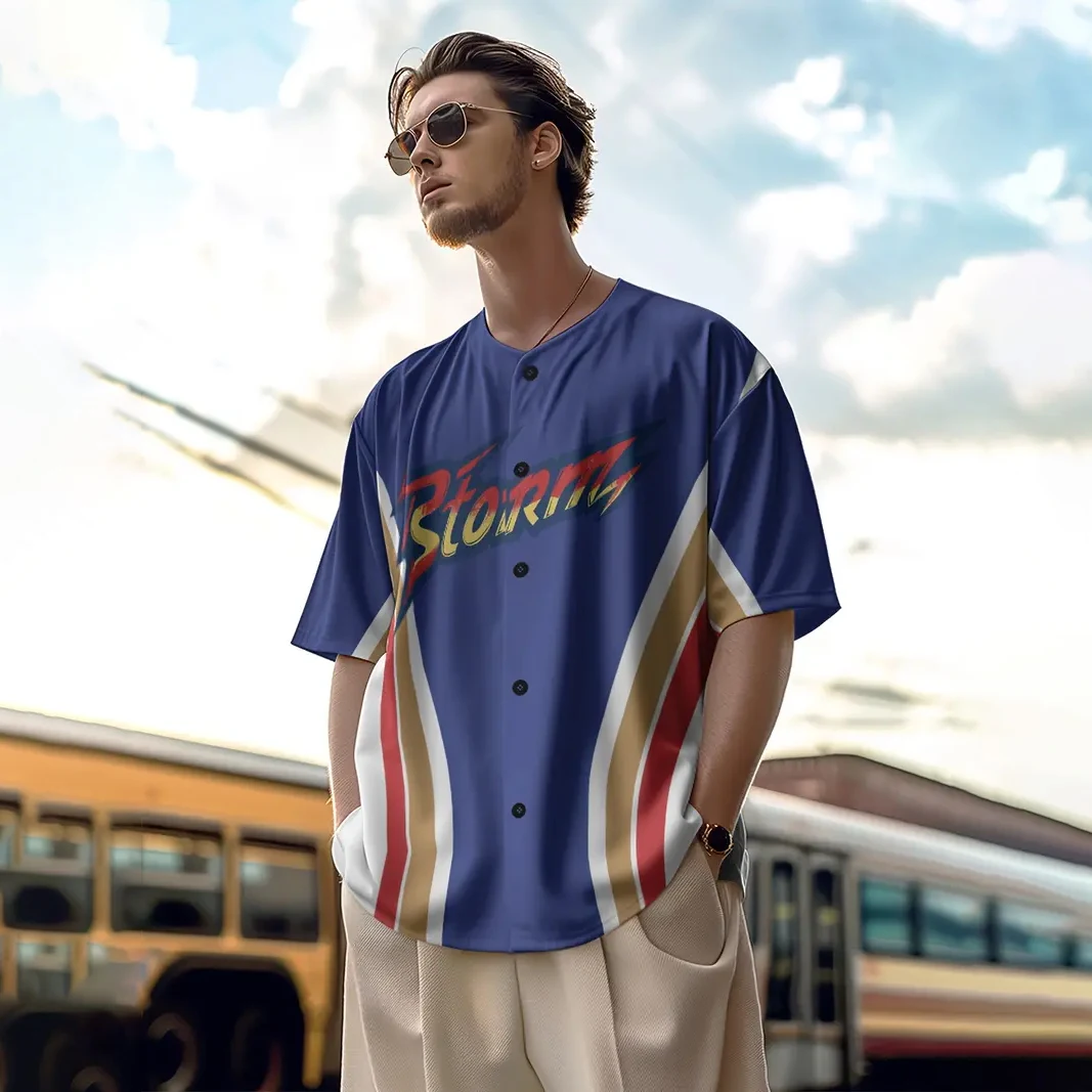 Men's Cardigan Baseball Jacket Breathable Trendy and Fashionable Creative Printed Button Short-sleeved Baseball Jacket