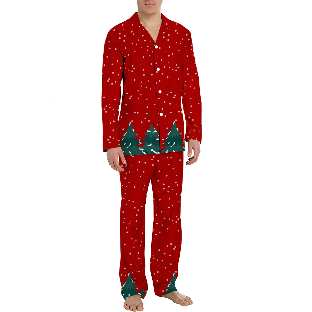 Spring Autumn Men's Long-sleeved Pajamas Fashion Christmas Printed Couple Pajamas 2 Sets