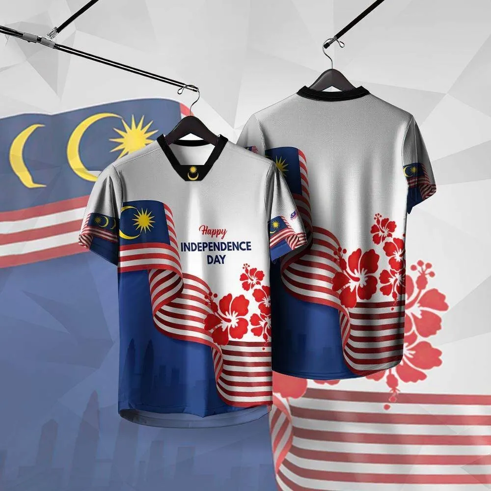 A ShortT-shirt Designed for Malaysia's Independence Day Flag Patterns T-shirt Tops Men's T-shirt Clothing